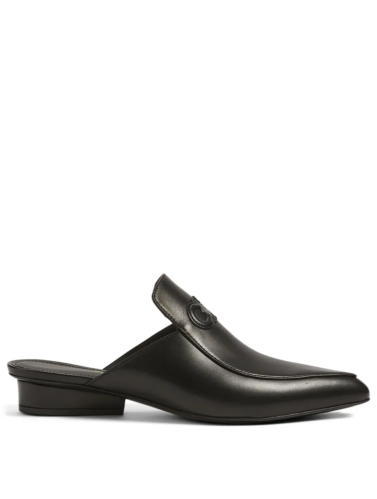 Gancini Leather Flat Mules