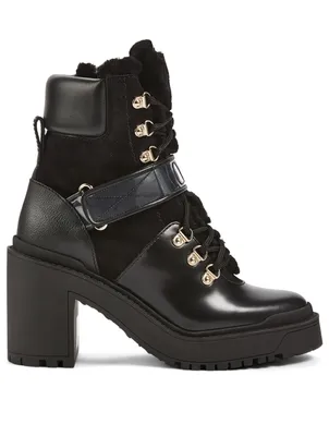 VLOGO Shearling Heeled Combat Boots