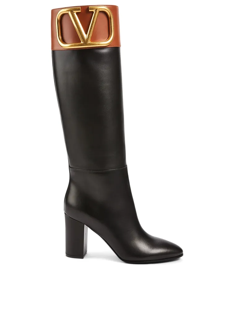 VLOGO Leather Heeled Knee-High Boots