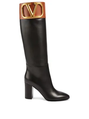 VLOGO Leather Heeled Knee-High Boots