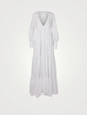 Circle Cotton Satin Long-Sleeve Maxi Dress