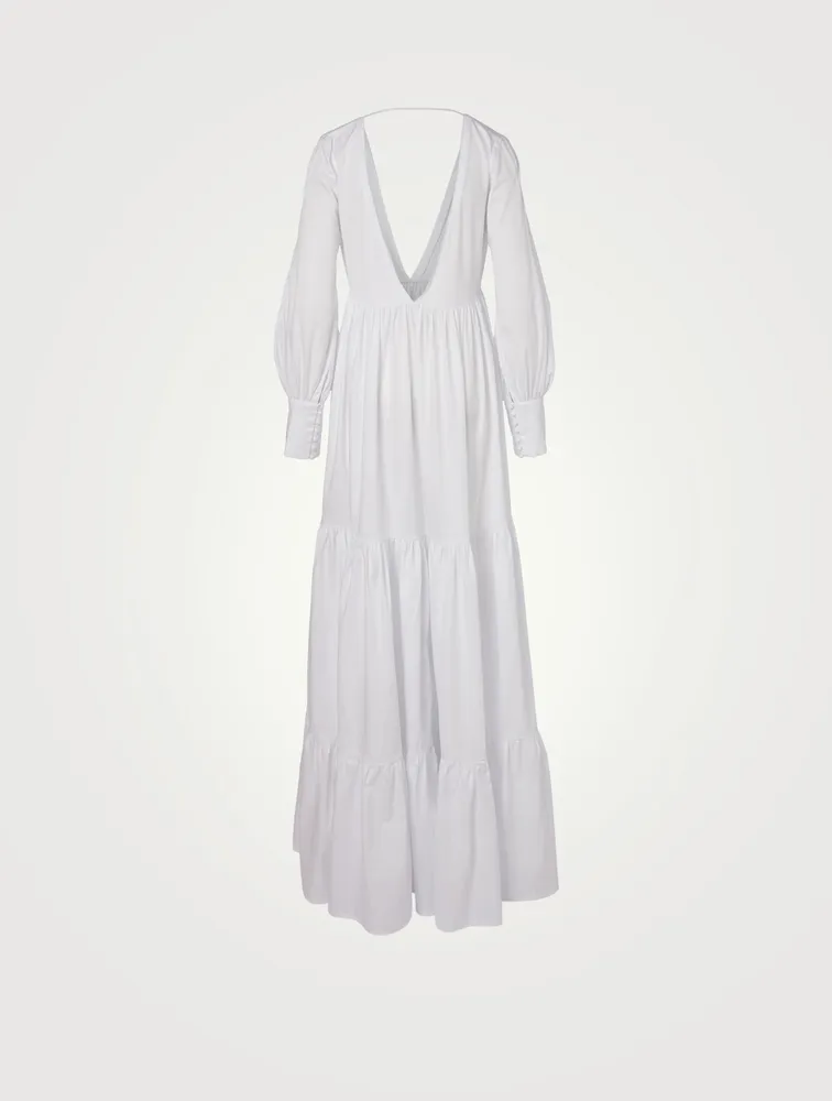 Circle Cotton Satin Long-Sleeve Maxi Dress