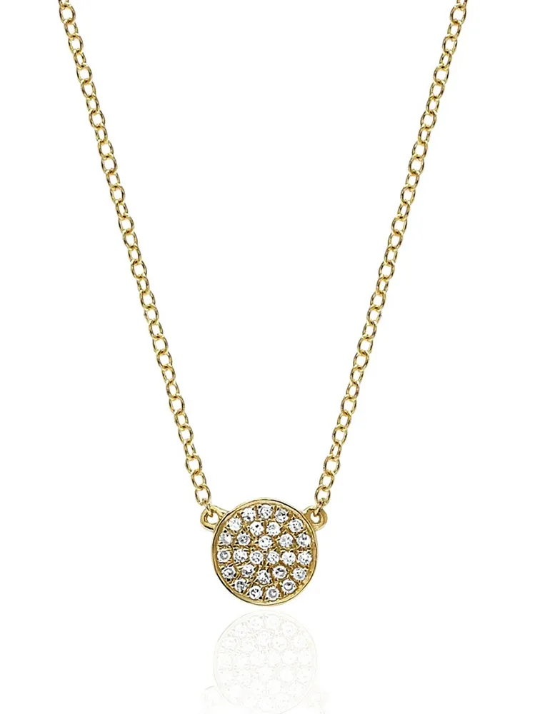 Mini 14K Gold Disc Necklace With Diamonds