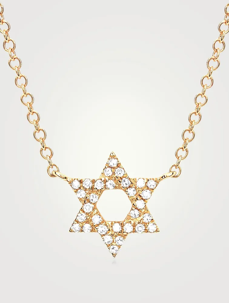 14K Gold Star Of David Necklace With Diamonds