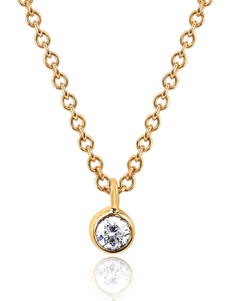 14K Gold Bezel Chain Necklace With Diamond