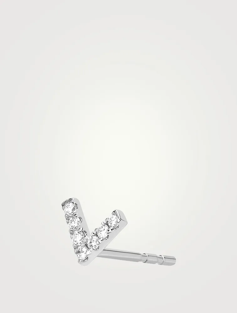 14K Gold Chevron Stud Earring With Diamonds