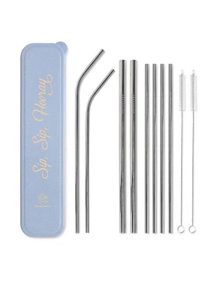"Sip, Sip, Hooray" Stainless Steel Straw Set