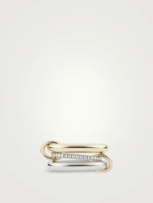 Libra SP Sterling Silver And 18K Gold Stacked Ring With Diamonds