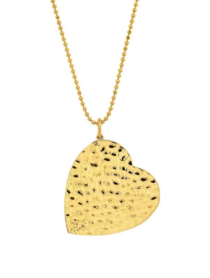 Large 18K Gold Hammered Heart Pendant Necklace