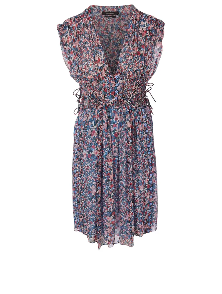 Oaxoli Silk Sleeveless Dress Floral Print