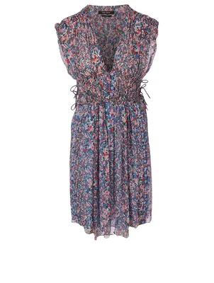 Oaxoli Silk Sleeveless Dress Floral Print