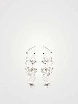 Fireworks 18K White Gold Cluster Earrings With Diamonds