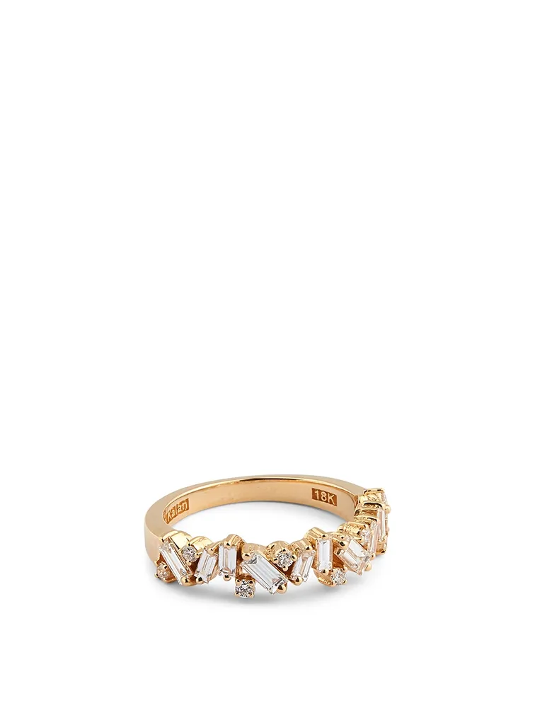 New Classic Fireworks 18K Gold Half Eternity Band With Diamonds