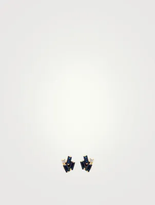 Fireworks 18K Gold Stud Earrings With Blue Sapphire And Diamonds