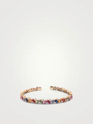 Rainbow Fireworks 18K Gold Frenzy Bangle Cuff Bracelet With Sapphire And Diamonds