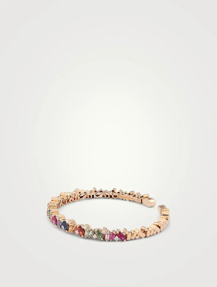 Rainbow Fireworks 18K Gold Frenzy Bangle Cuff Bracelet With Sapphire And Diamonds