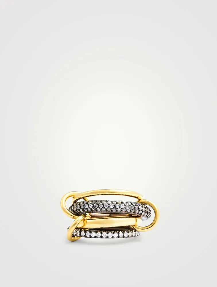 Vega Sterling Silver And 18K Gold Stacked Ring With Diamonds