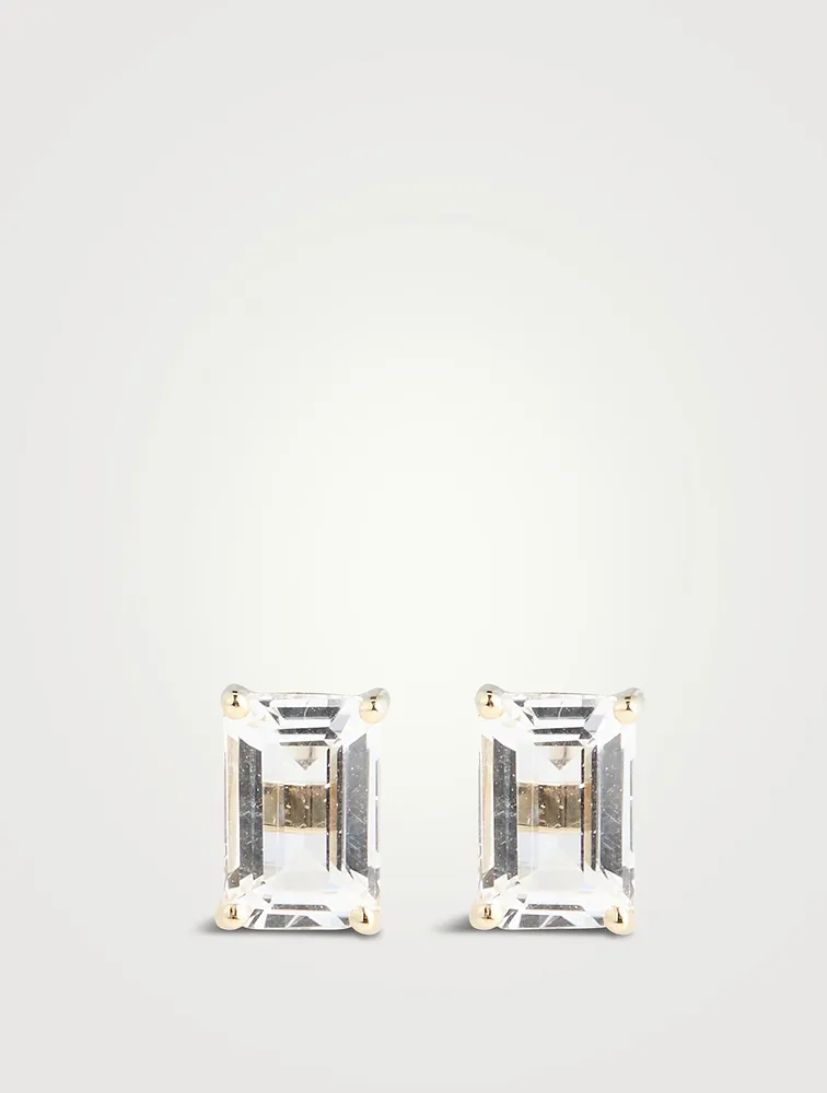 Amalfi 14K Gold White Topaz Emerald-Cut Stud Earrings