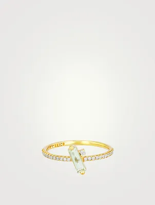 Santorini 14K Gold Green Amethyst Ring With Diamonds