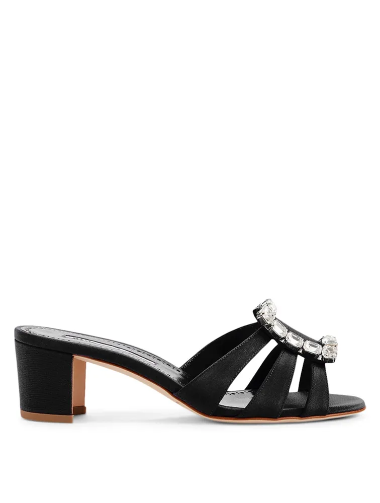 Ilunanew 50 Crepe de Chine Heeled Mule Sandals