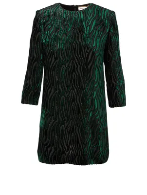 Lamé Velvet Jacquard Mini Dress Tiger Print