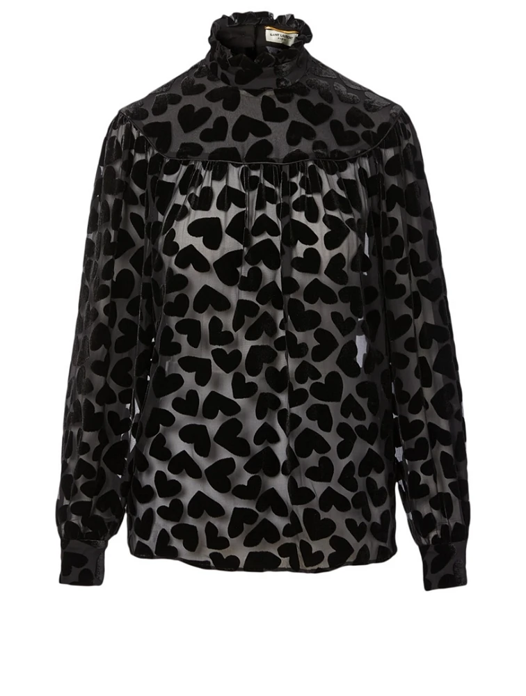 Dévoré Muslin Blouse With Velvet Hearts