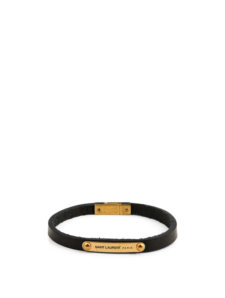 ID Plate Leather Strap Bracelet