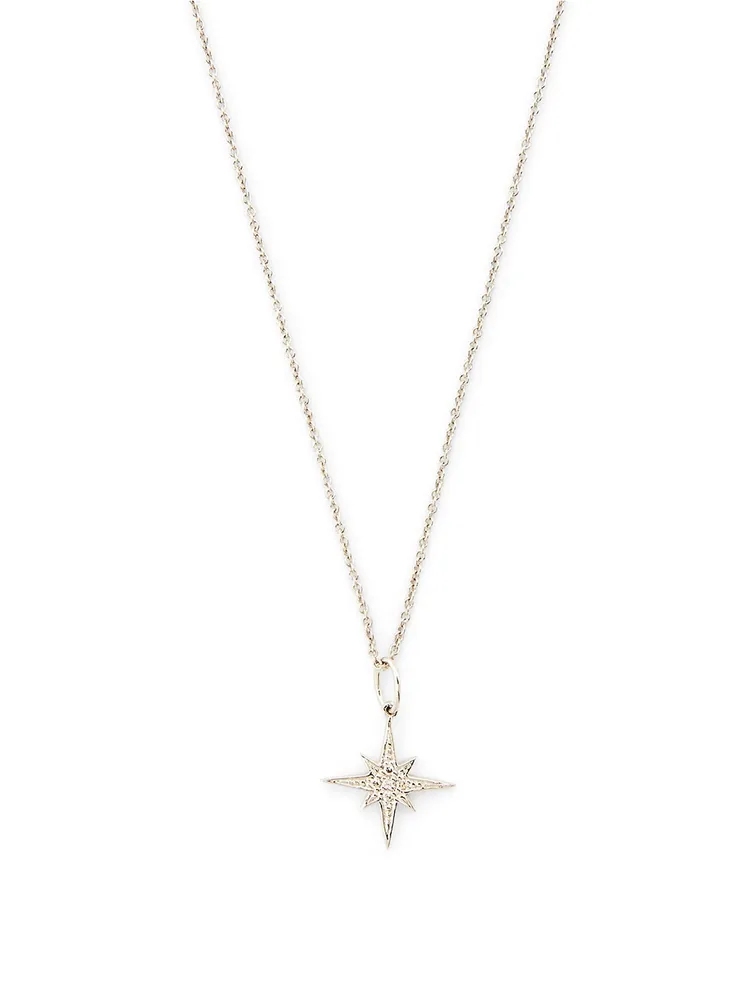 Small 14K White Gold Starburst Necklace With Diamonds