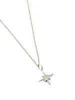 Small 14K White Gold Starburst Necklace With Diamonds
