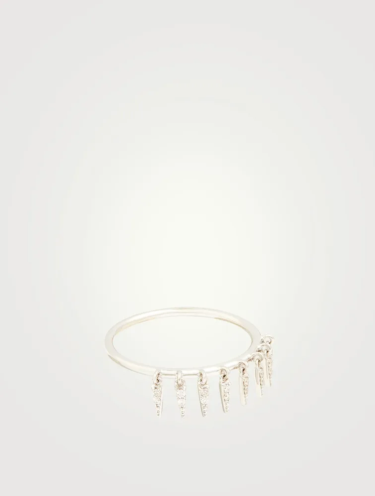 14K White Gold Fringe Ring With Diamonds