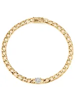 18K Gold Curb Chain Bracelet With Round Diamond