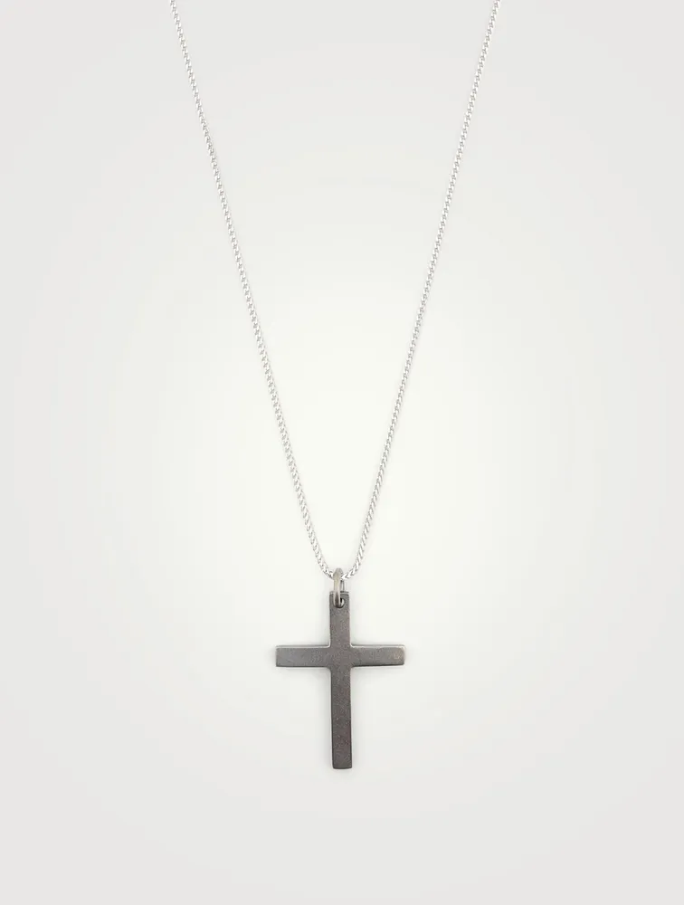 The Cross Black And White Silver Wide Pendant Necklace