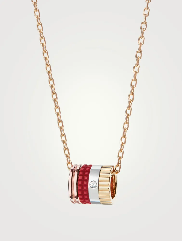 Mini Red Edition Quatre Gold Pendant Necklace With Red Ceramic And Diamond