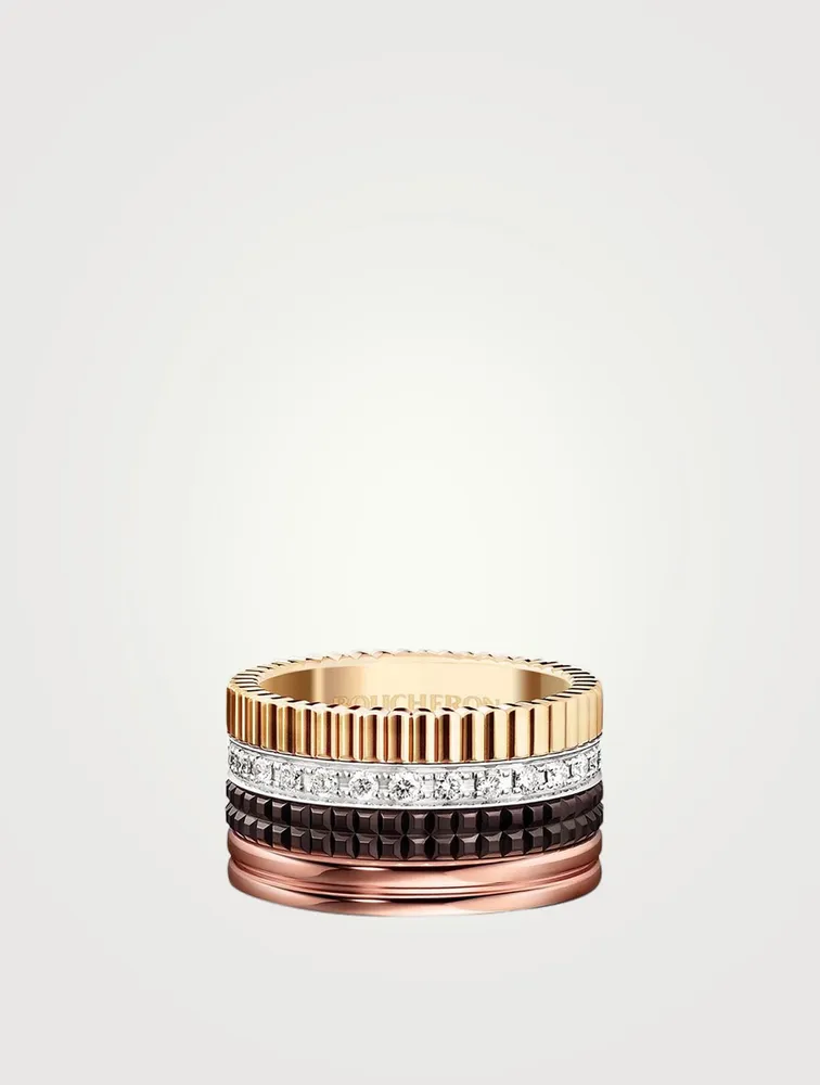 Quatre Classique Gold Ring With Brown PVD And Diamonds
