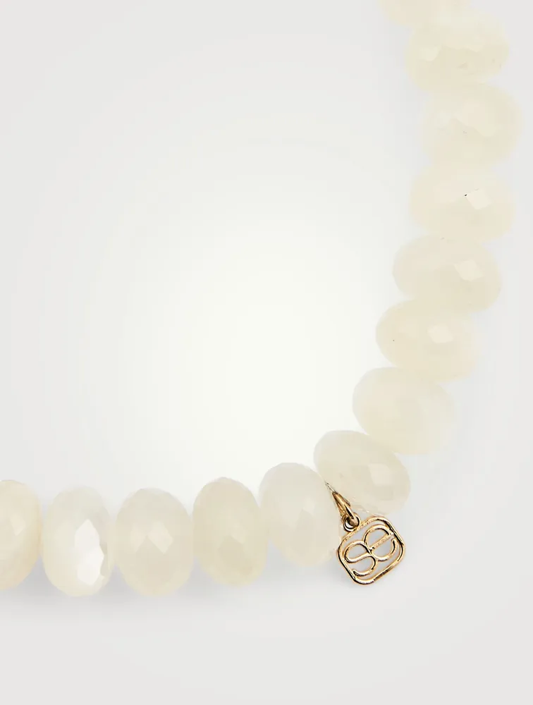 Moonstone Beaded Bracelet With 14K Gold Diamond Evil Eye Charm