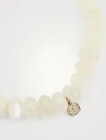 Moonstone Beaded Bracelet With 14K Gold Diamond Evil Eye Charm