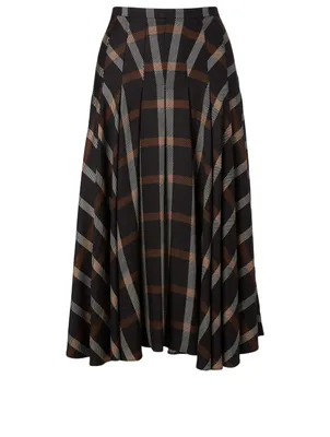 Pleated Midi Skirt Check Print