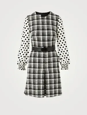 Tweed Dress With Swiss Dot Sleeve
