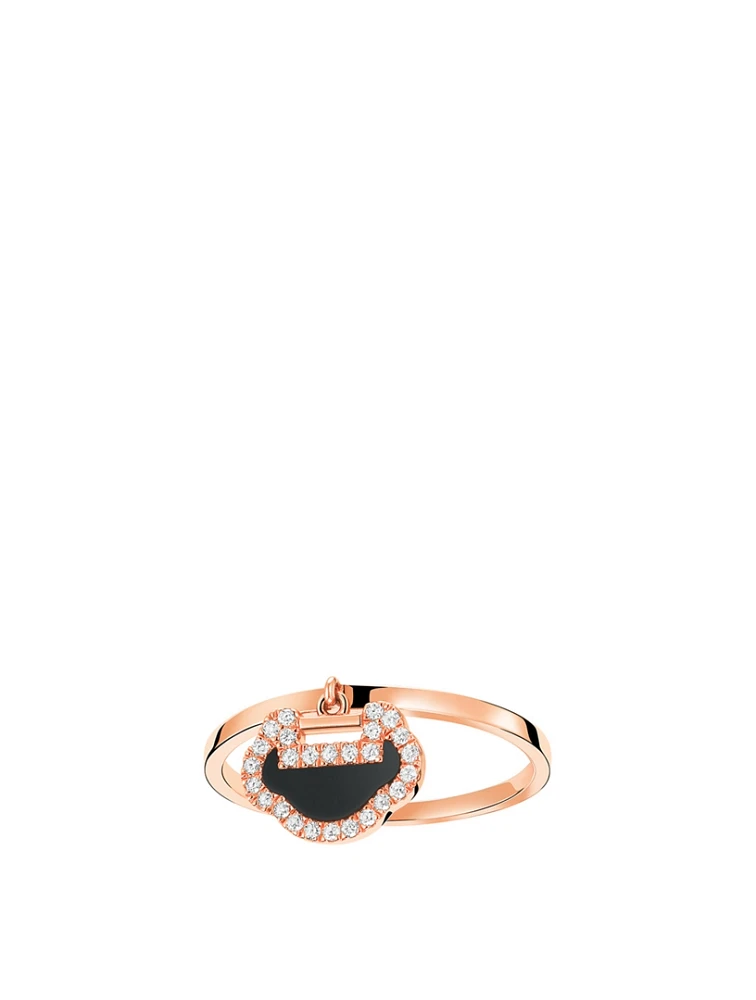 Petite Yu Yi 18K Rose Gold Ring With Diamonds And Onyx
