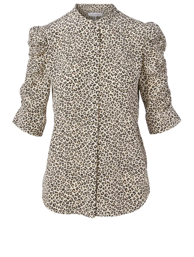 Silk Shirred-Sleeve Shirt