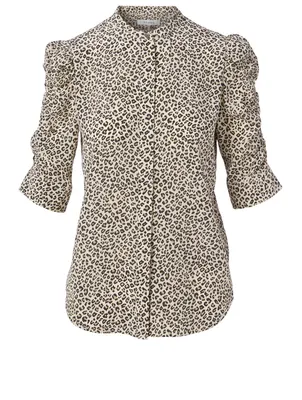 Silk Shirred-Sleeve Shirt