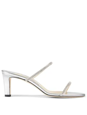 Brea 65 Metallic Leather Heeled Sandals With Crystals