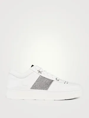 Hawaii/F Leather Sneakers With Glitter Stripe