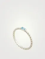 Dew Drop Silver Baguette Stackable Ring With Blue Topaz