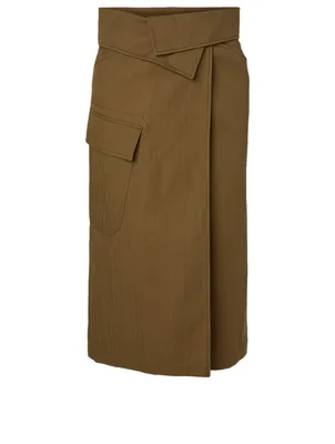 Cotton And Linen Wrap Midi Skirt