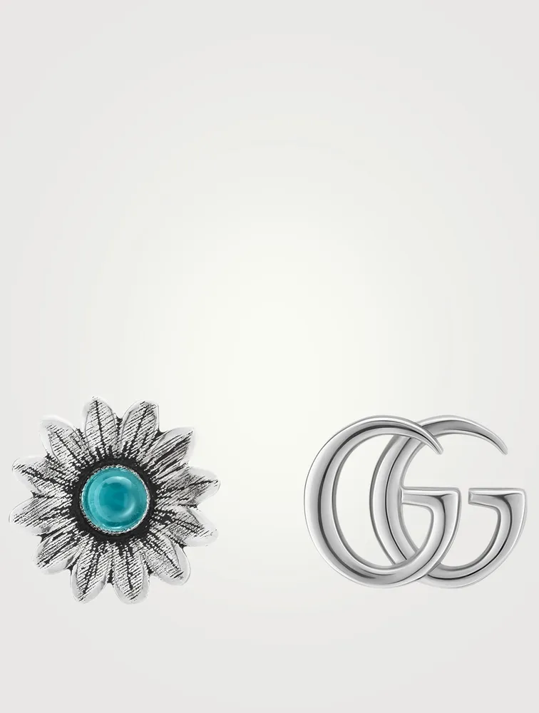 Double G Sterling Silver Flower Stud Earrings