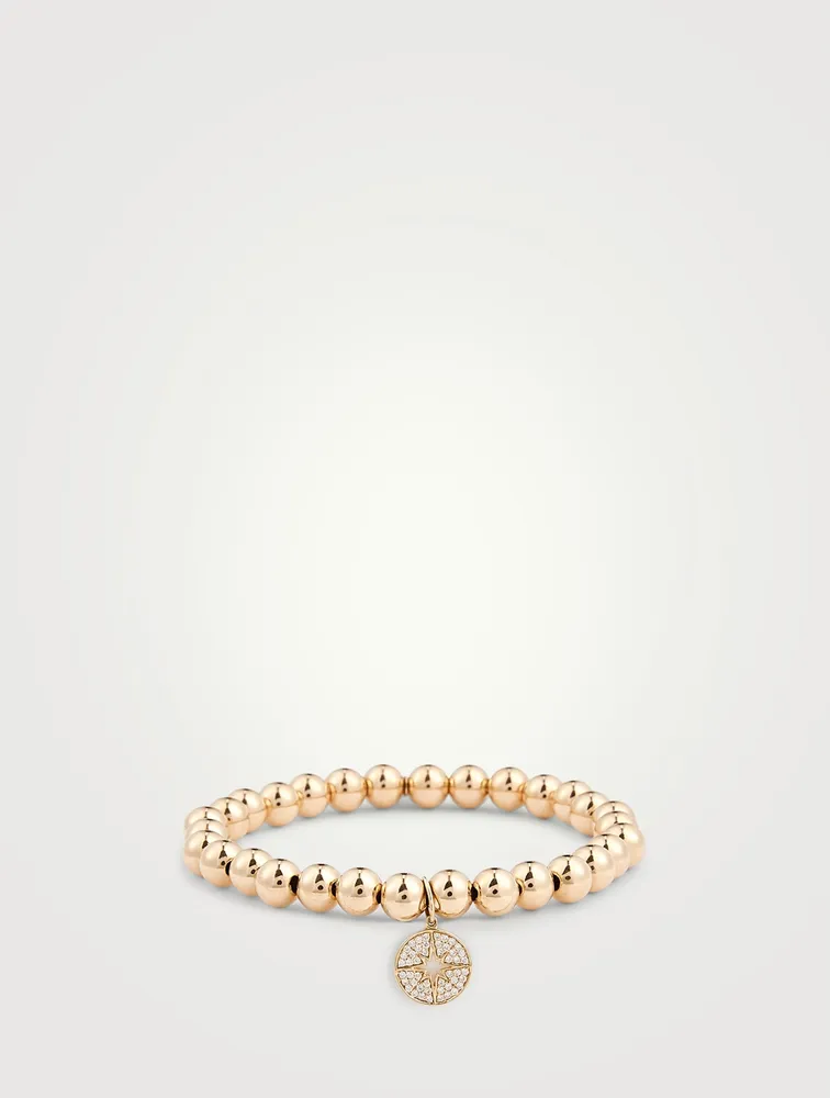 14K Gold Beaded Bracelet With Diamond Starburst Charm