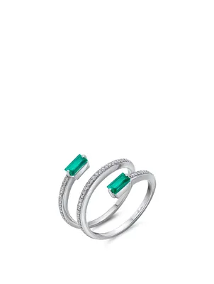 Spectrum 18K White Gold Ring With Diamonds And Emerald