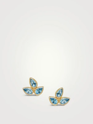 Bouquet 14K Gold Fleur de Lis Stud Earrings With Blue Topaz