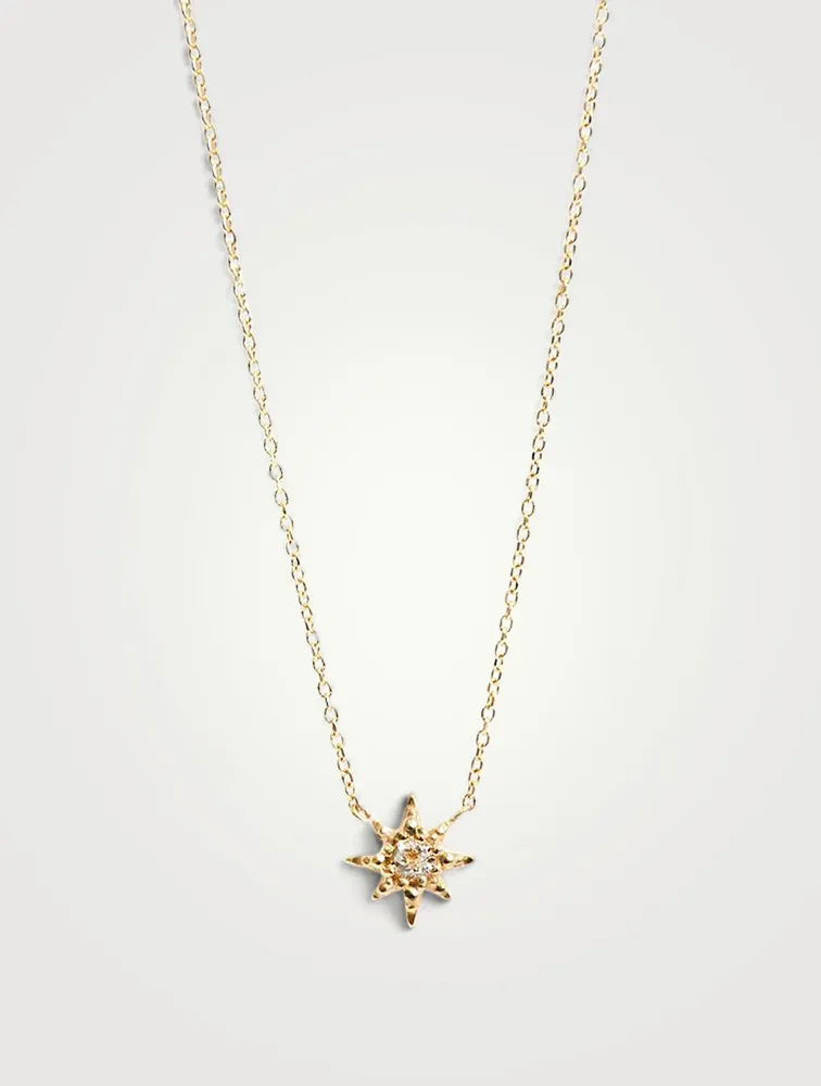 Micro Aztec 14K Gold Starburst Necklace With Clear Topaz